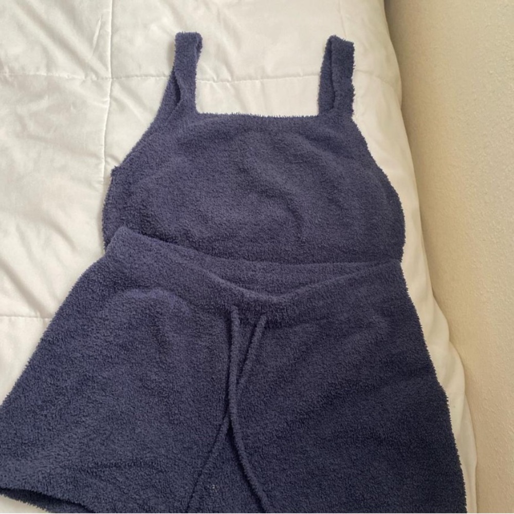 Cozy Navy Blue Terry Cloth Romper